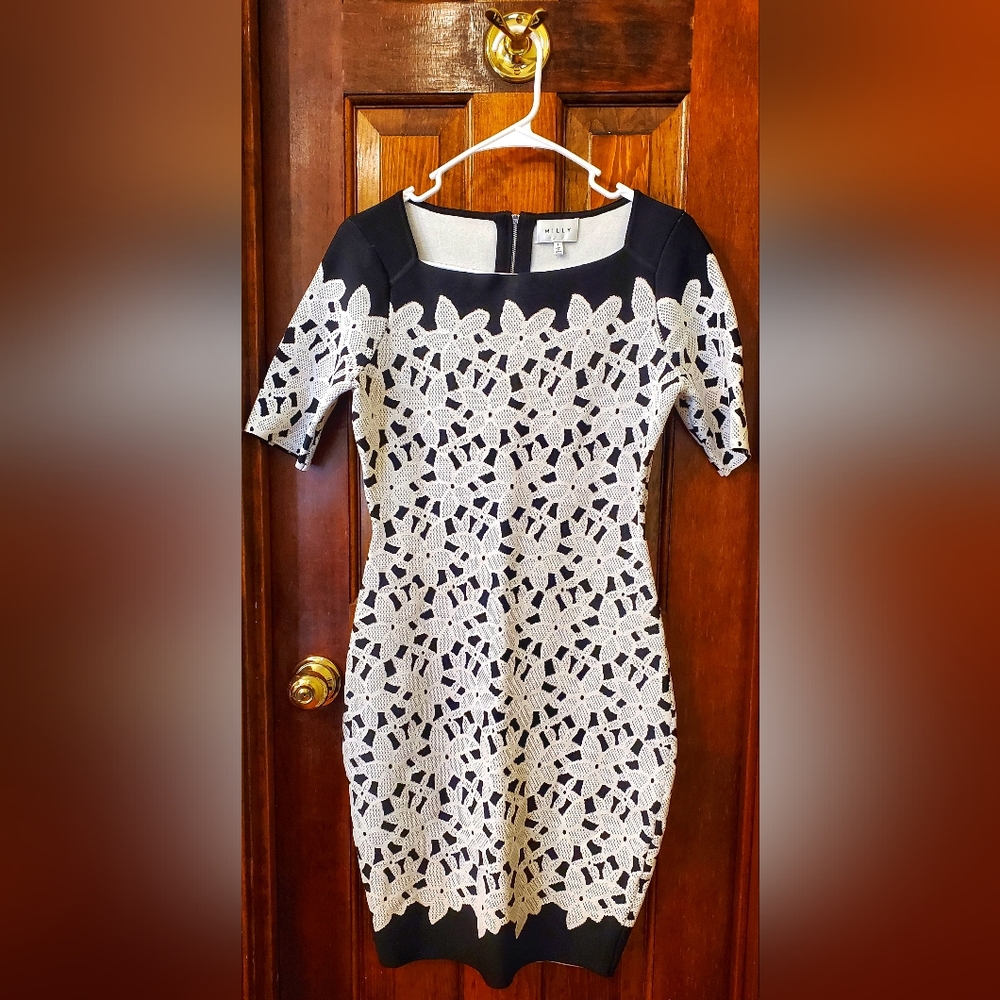 NWT Milly Black White Lace Dress Size Small